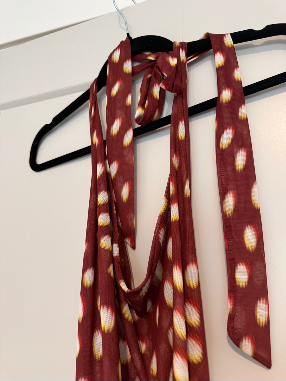 RESA Burgundy and Cream Backless Halter Maxi Dress - Picture 7 of 7